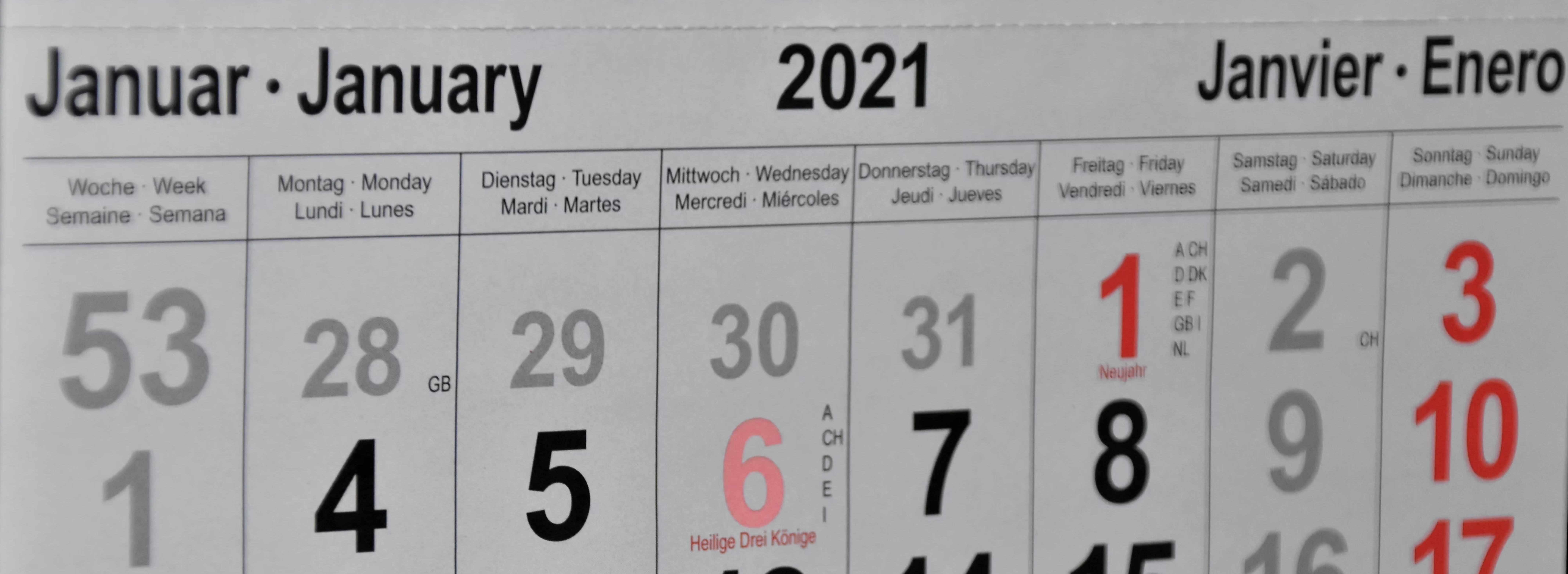 Das Bild zeigt ein Kalenderblatt vom Jahr 2021