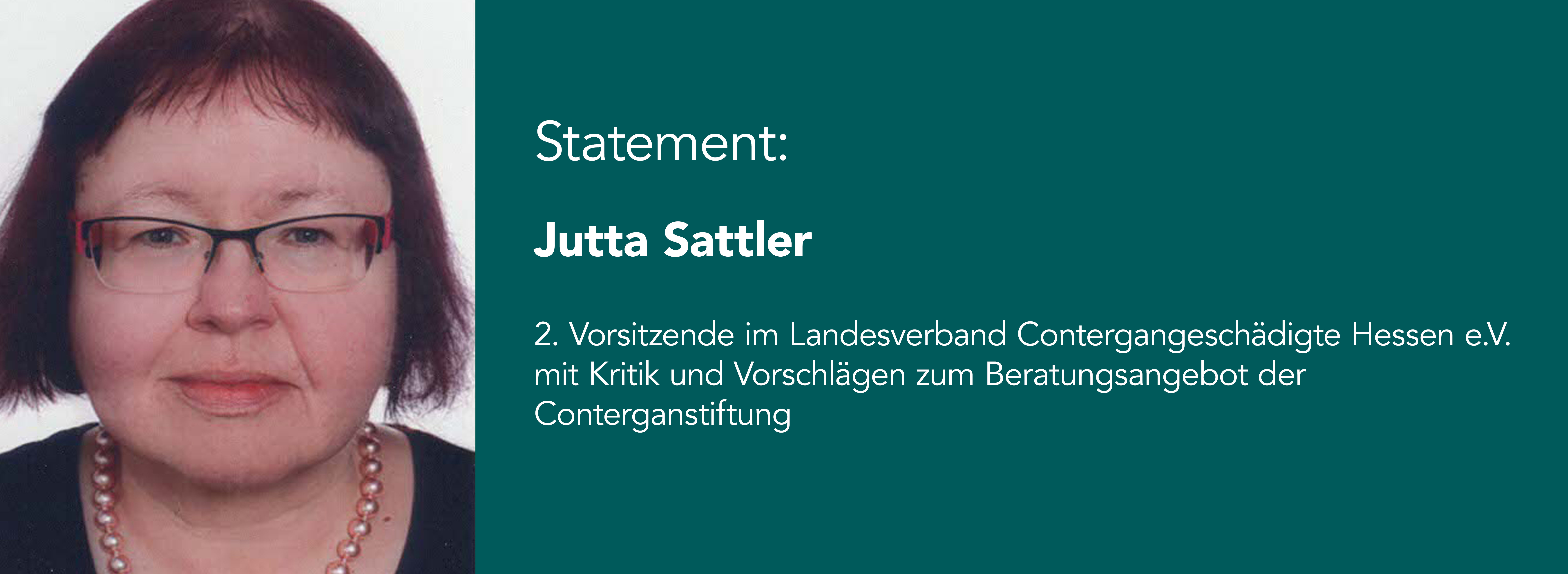 Das Bild zeigt Jutta Sattler, zweite Vorsitzende im Landesverband Contergangeschädigte Hessen e.V.